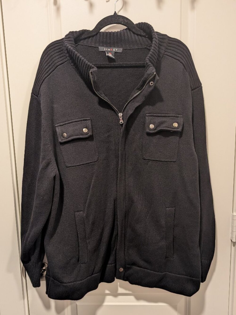 Synergy Cotton Black Sweater 1X Zip Up Long Sleeve Double Pockets